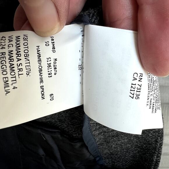 MaxMara Weekend Wool Gray Herringbone Pleated Trouser Pants Size 16 - Picture 6 of 6